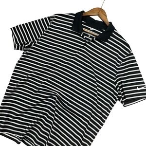 Nike Dri-FIT Mens Striped Golf Polo Shirt Black White Large Short Sleeve